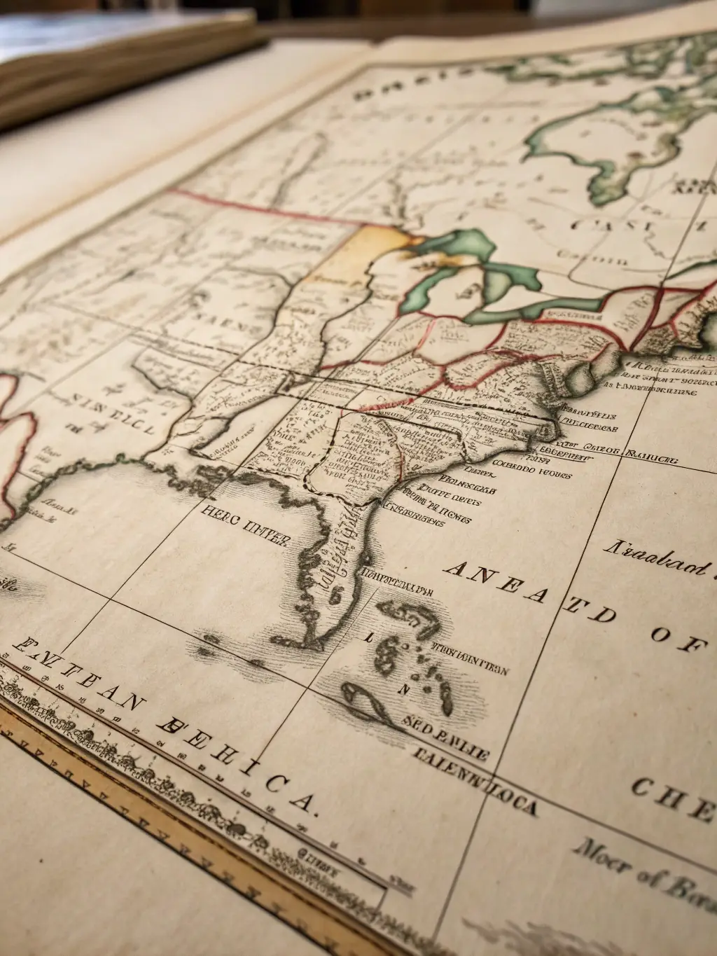 A captivating image of a restored antique map of the Ussel region, highlighting historical landmarks, settlements, and geographical features, presented in a museum exhibition.