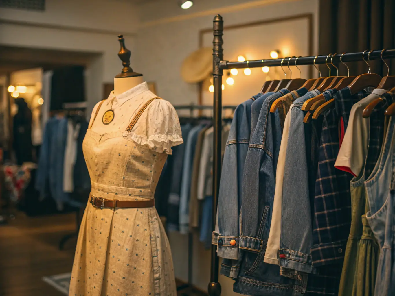 A photograph showcasing a display of vintage clothing and accessories from Ussel's past, representing the 'Lifestyle' collection.